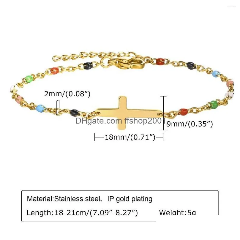 link bracelets cross bracelet women charms beaded chain stainless steel femme mujer pulsera