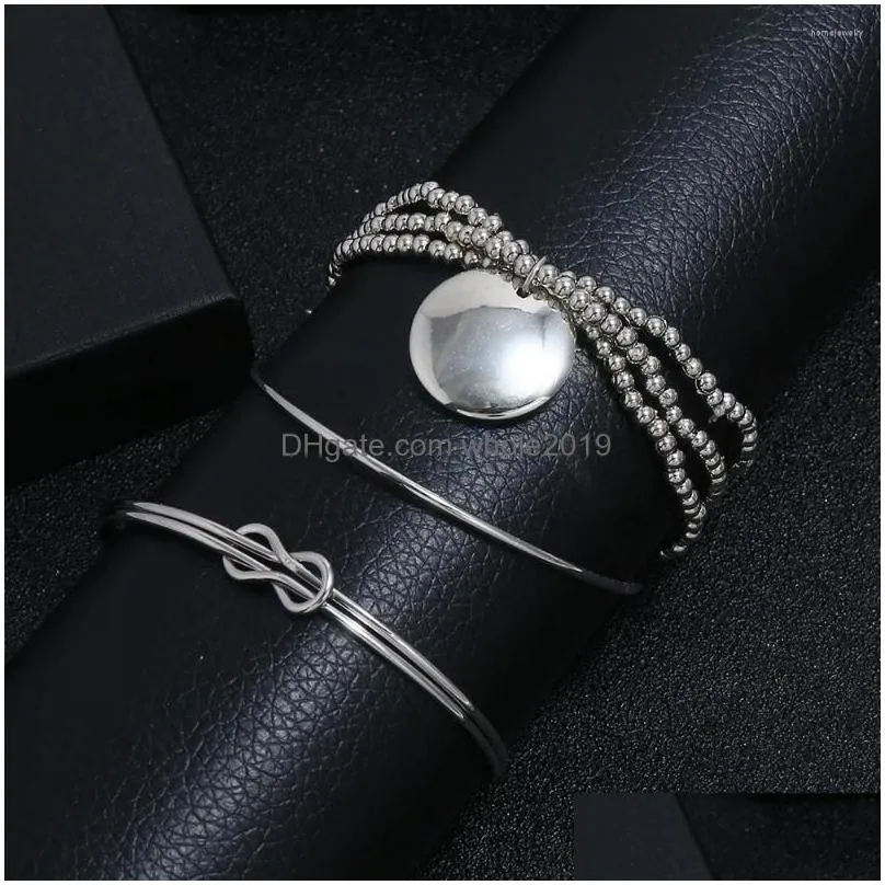 strand wesparking emo bracelets on hand silver plated three pieces bracelet set open cuff elastic string 2023 trend impact for unisex