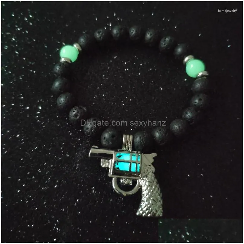 strand classic gun luminous bracelet natural volcanic stone glow in the dark fashion handmade jewelry for men women gifts