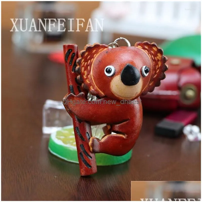 keychains top layer cowhide small koala pendant car keychain cute bag charm accessory creative birthday gift