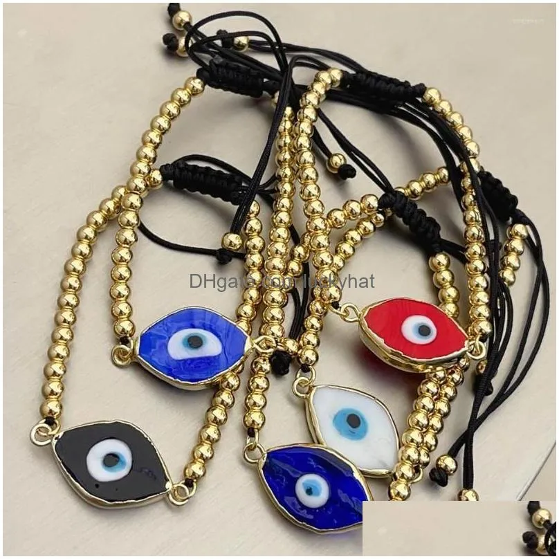 strand 10pcs 2023 fashion elegant women lucky eye bracelet with golden plated beads turkey glass eyes handmade adjustable bangles