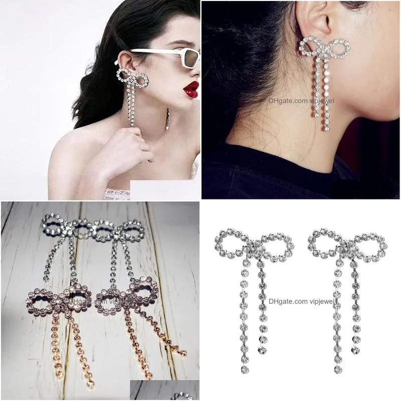  shiny rhinestone bow knot shaped stud earrings for women fashion accessories boutique ladys statement earrings jewelry