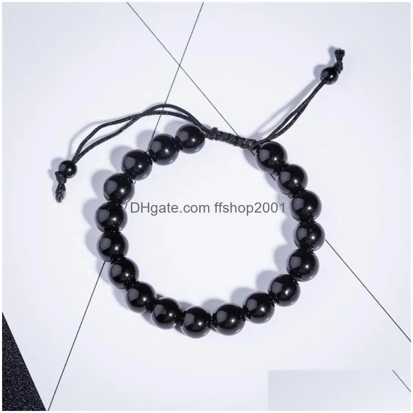 strand natural obsidian anti fatigue bracele 610mm round men bracelet adjustable handsome black beads bracelets for women jewelry