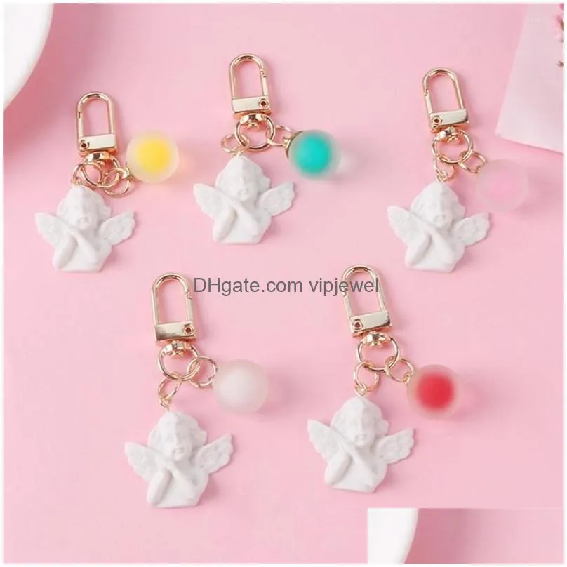 keychains cute vintage white angel keychain for women girls mini pearl heart jelly ball pendant gold color keyring bag car key charms