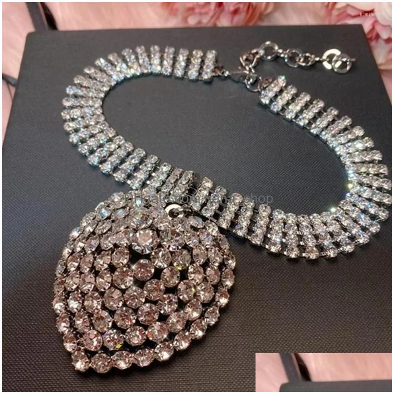 pendant necklaces exaggerated rhinestone big heartshaped choker necklace wedding jewelry for women crystal multiple rows collar