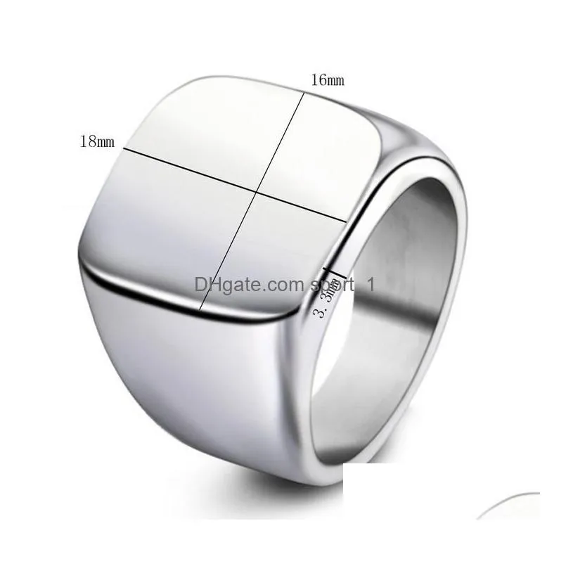 simple style square big width signet ring solid polished stainless steel biker rings for men women ideal gift for dad boyfriend 4