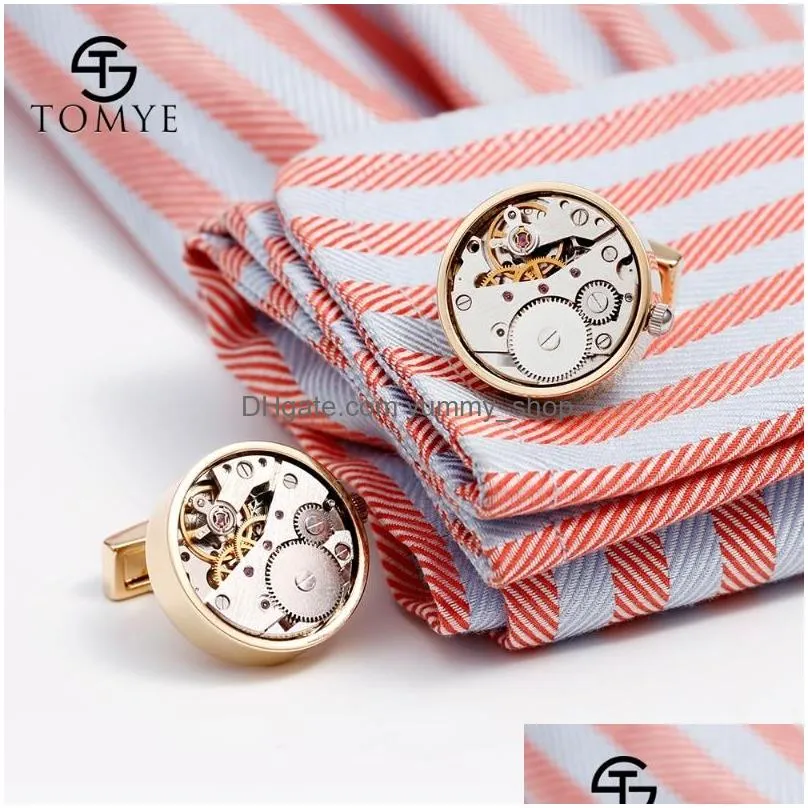 tomye high quality cufflinks for men business stainless stee mechanical movement gear shirt sleeve buttons xk19s144