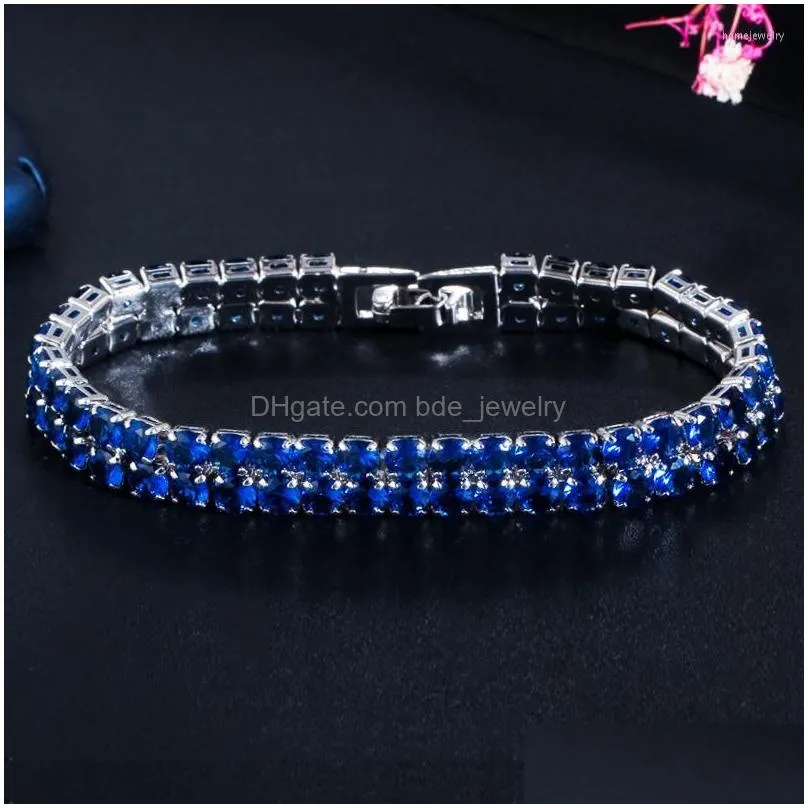 link bracelets iced out bling yellow gold color 2 row round cubic zirconia tennis bracelet for women men hiphop bijoux jewelry