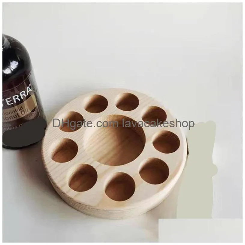 round multihole stand rack  oil display organizer holder one layer shelf log color natural wooden custom tailor 9bq b2