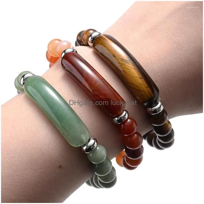 strand vintage long beads tube bracelets for women natural green stone pink crystal stretch tiger eye bracelet