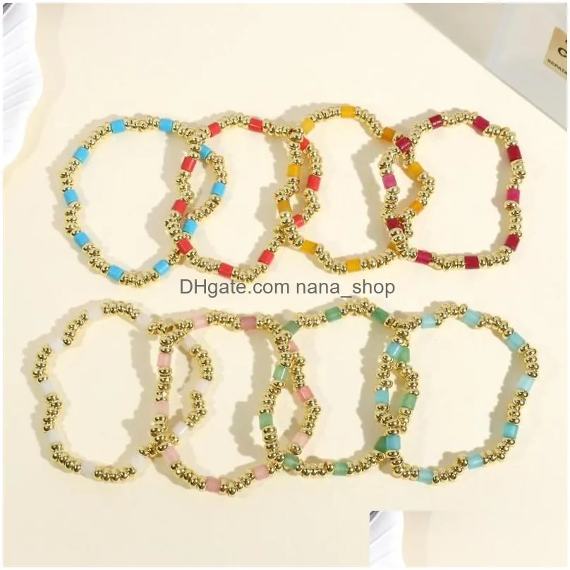 strand bohemian summer colorful gold beads bracelets for women ins fashion natural stone elastic jewelry gifts wholesale