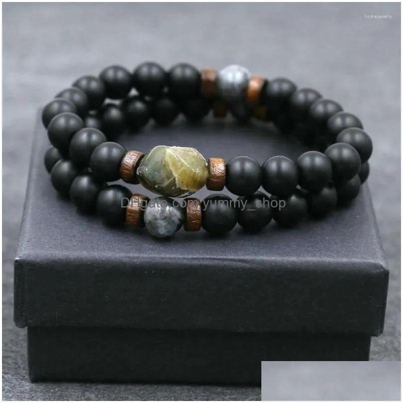 strand luxury jewelry 2pcs/set natural glitter stone bracelets men chakra beads bracelet for women moonstone pulseras hombre with box