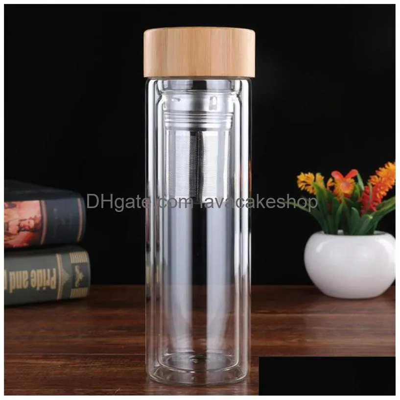 bamboo cover water bottle double deck office glass cup coffee drink business affairs with filter screen mug 21 5bd f2