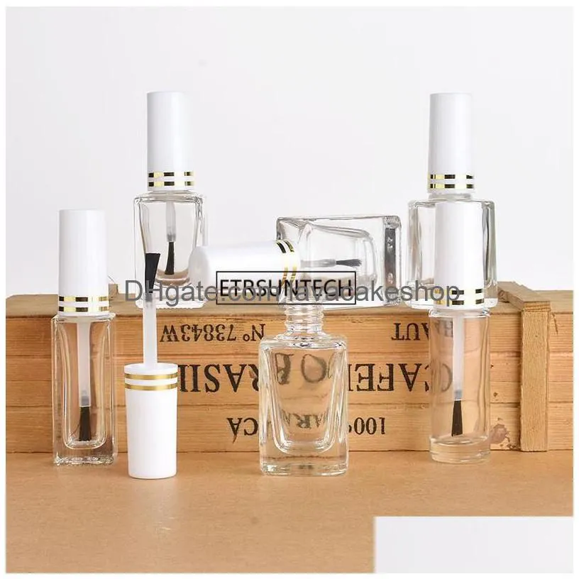 100pcs 15ml clear glass empty nail polish bottle with a lid brush nail glass bottles with brush empty cosmetic containers f35721
