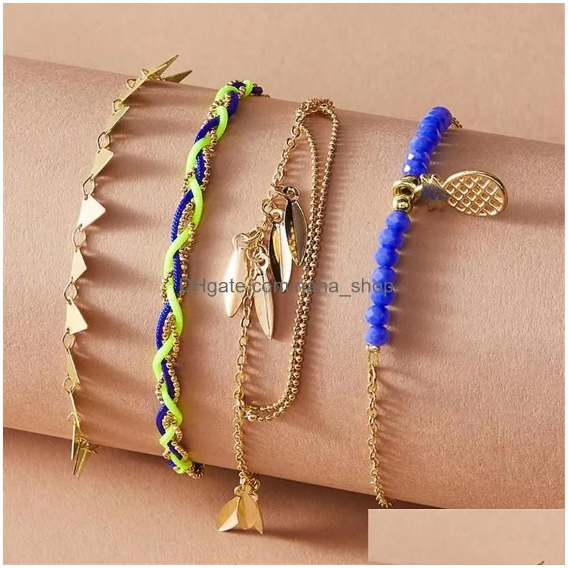 strand gold plated star round sequin pendant chain beach colored stone artificial pearl set bracelet for women boho fashion jewelry