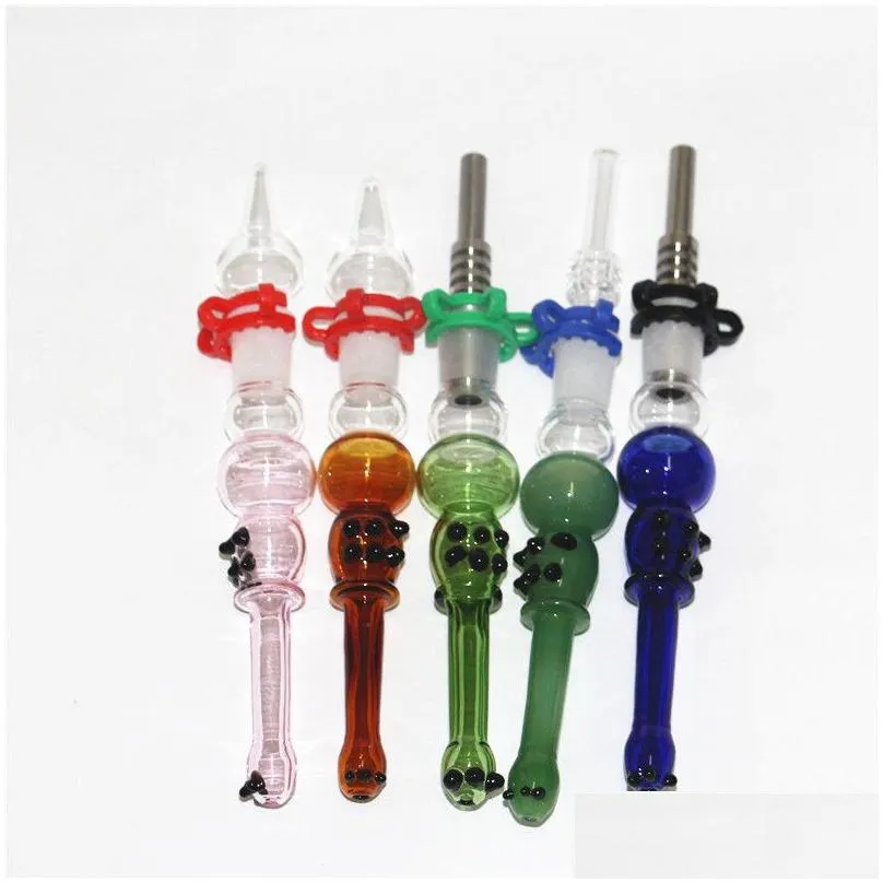 smoking nectar kits with domeless quartz nail 14mm nector oil rigs glass bongs water pipes silicone hand pipe