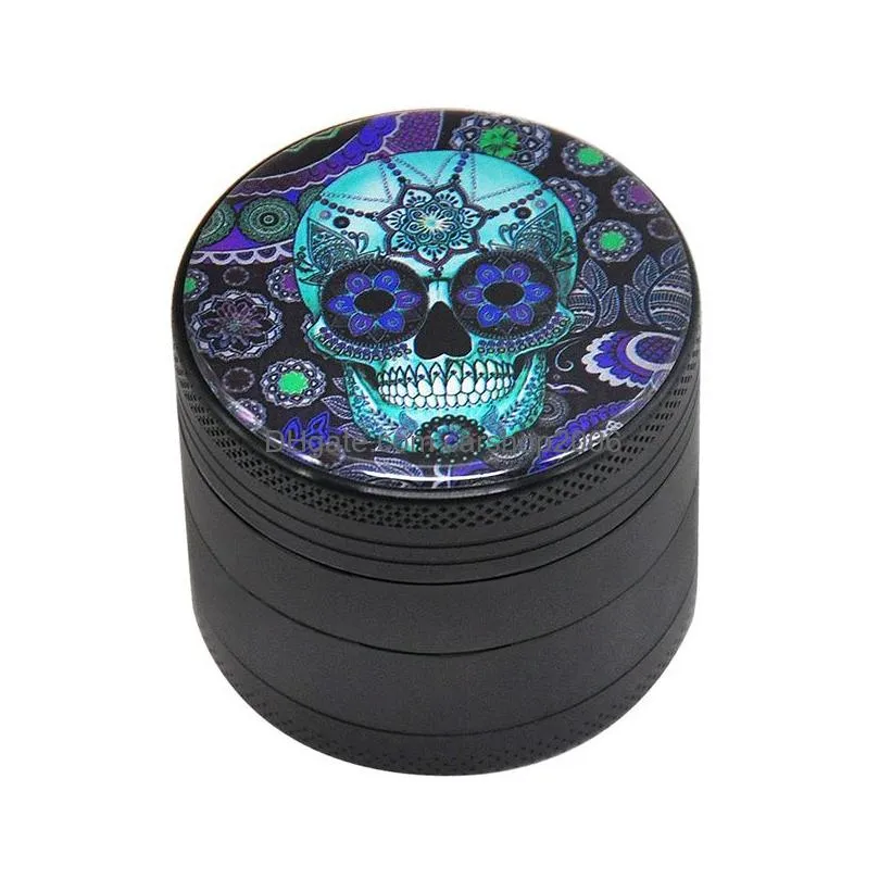 color skull herb grinder household smoking accessories personalized printing 4 layer metal tobacco grinders