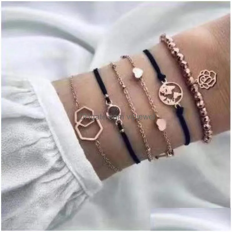 strand boho bracelet sets for women heart shell star moon bow arrow map crystal beads charm bracelets set bohemian fashion jewelry