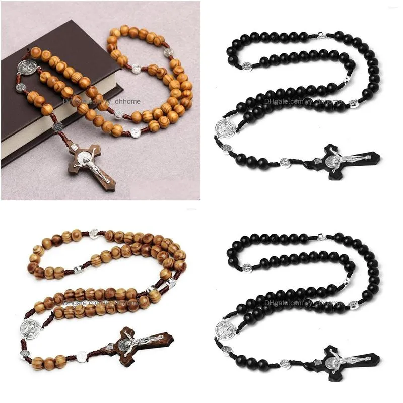 strand 10mm beads wooden cross rosary handwoven catholic bracelet prayer virgin mary blessing chain sacred christian woman man