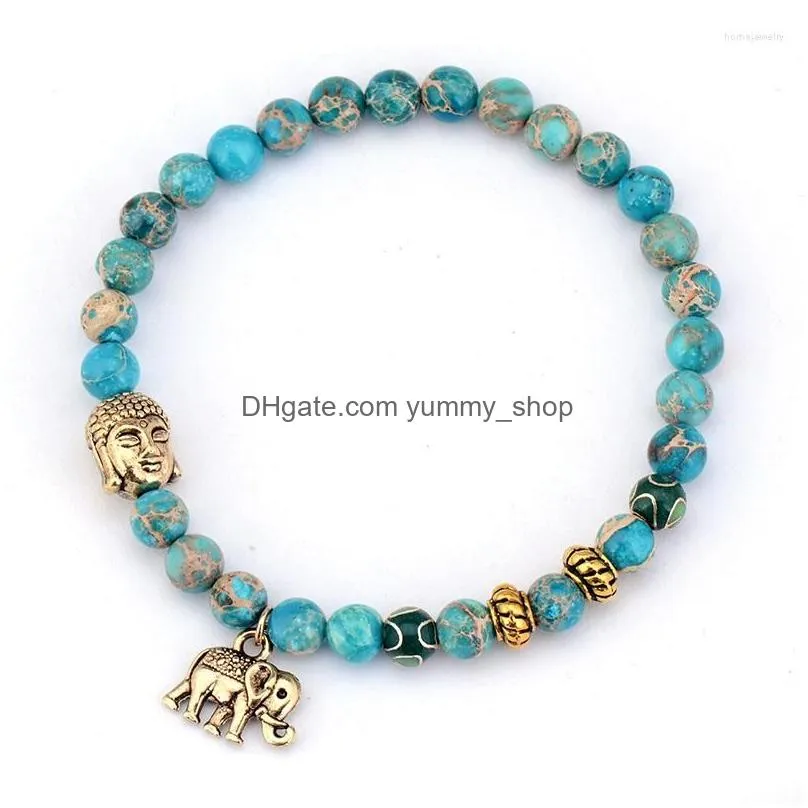 strand 6mm natural stone buddha and elephant bead bracelets tibetan elastic bracelet handmade friends