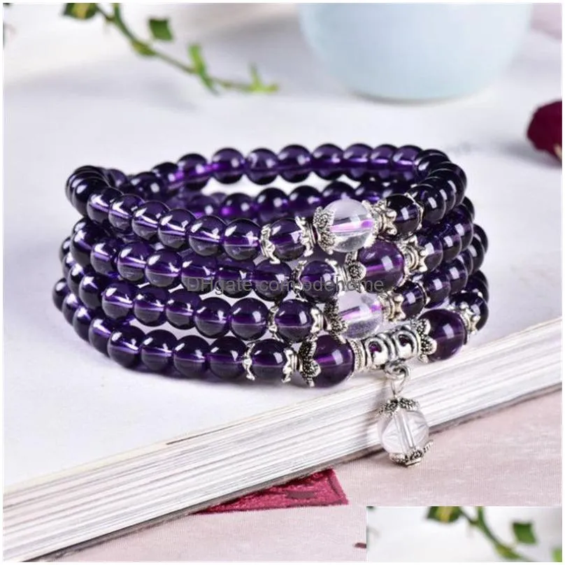 strand multicolor tibetan buddhist purple crystal 108 natural stones beads bracelets bangles multilayer bracelet men women yoga