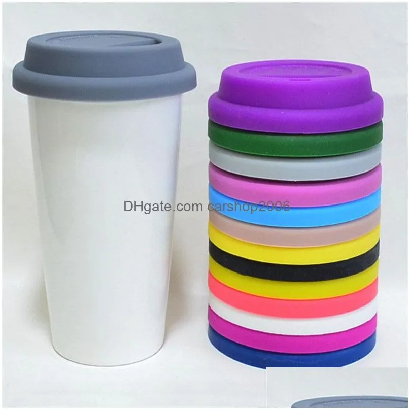 solid color silicone cup lid 9.5cm anti dust spilling variety of universal household coffee milk cups sealing lids