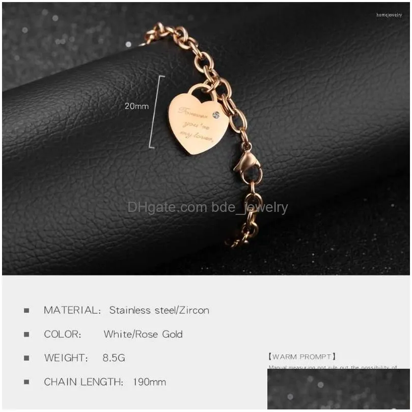 link bracelets trendy titanium stainless steel heart charm rose gold color female models love chain b18195