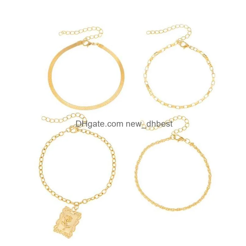 anklets gold color bohemia style ankle bracelet set for women light luxury elegant ladies chains creative personality jewelry