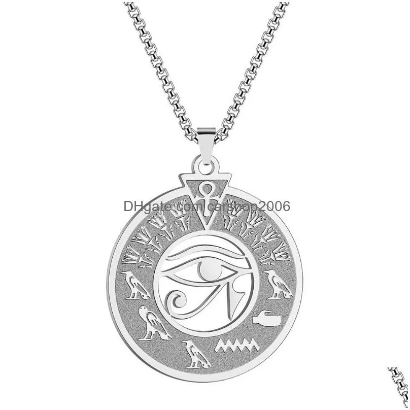 pendant necklaces qiamni stainless steel egypt hieroglyph cartouche necklace with semi precious stone chain eye of ra choker gift