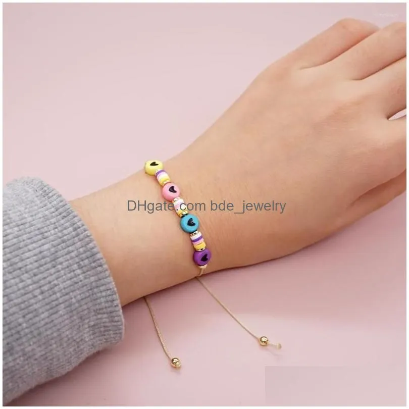strand shinus women heart bracelets handmade fashion jewelry boho multicolor clay heishi disc beaded single bracelet for