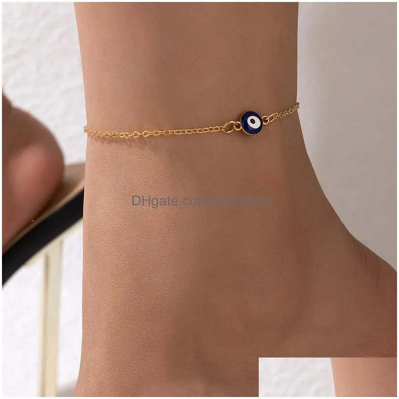 anklets simple design gold silver color single anklet for women bohemian devils eye alloy chain party jewelry gifts accessories