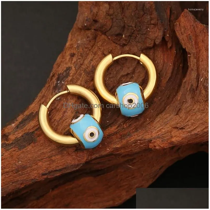 dangle earrings colorful eyes stainless steel ear buckle for women girls gold color personality dripping oil metal geometric