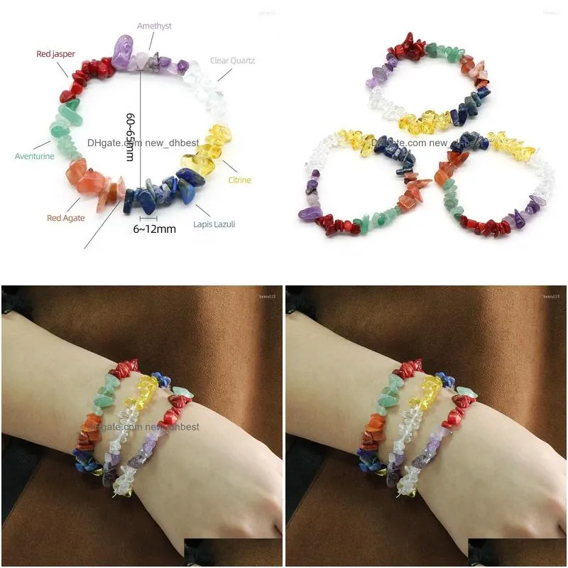 strand healing 7 chakra natural crystal bracelet for women mix colorful irregular mineral chips quartz bangle yoga meditation