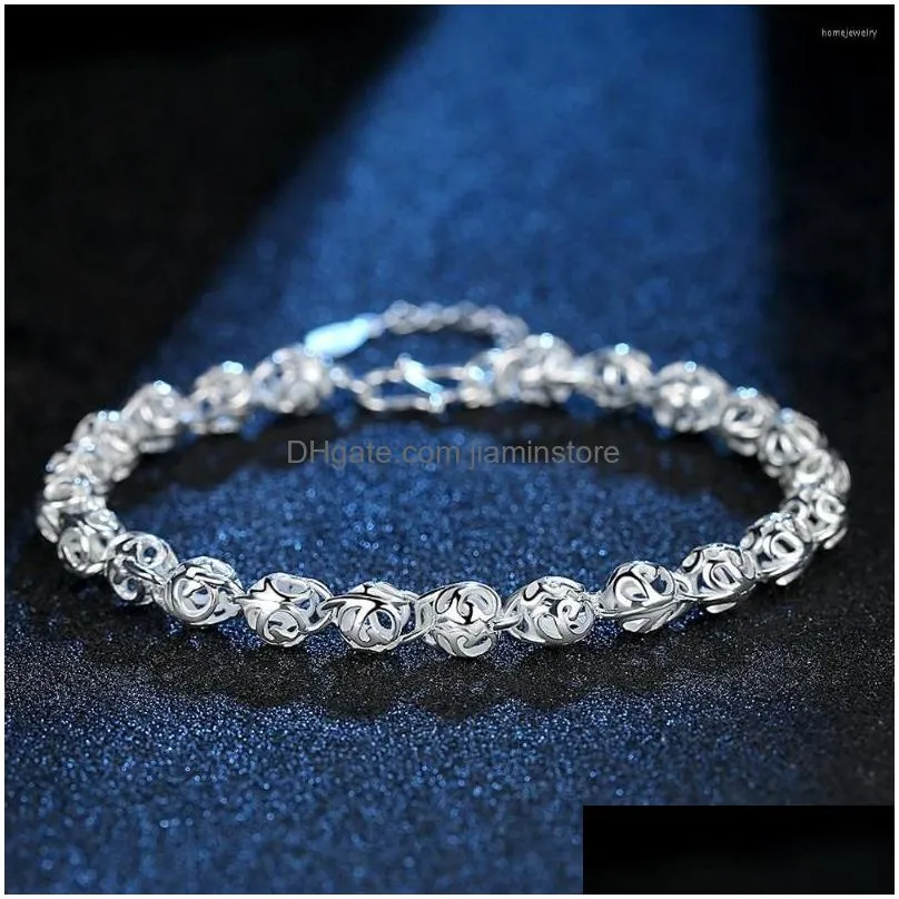 link bracelets 2022 fine pretty lovely hollow ball chain 925 sterling silver bracelet for women fashion wedding party couple gifts