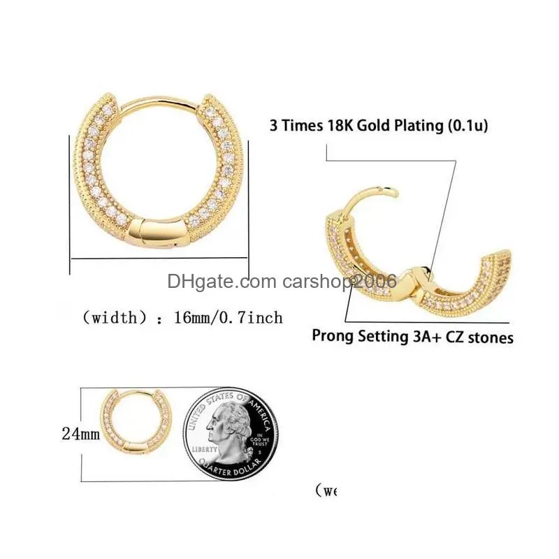 luxury designer 18k gold plated copper zircon hoop earrings men women hip hop jewelry iced out stud earings bling diamond earring