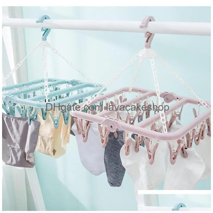 hangers racks folding clothes hanger windproof socks underwear rack 32 clips space saving drying plastic foldable