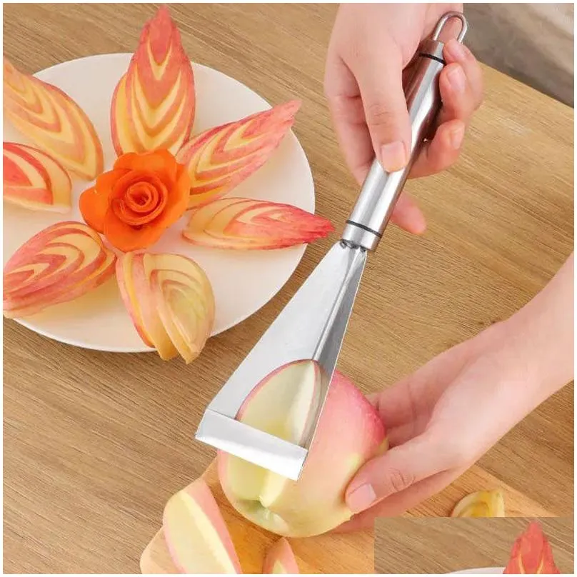 stainless steel fruit carving knife triangular shape vegetable knife slicer fruit platter nonslip carving blade kitchen tool