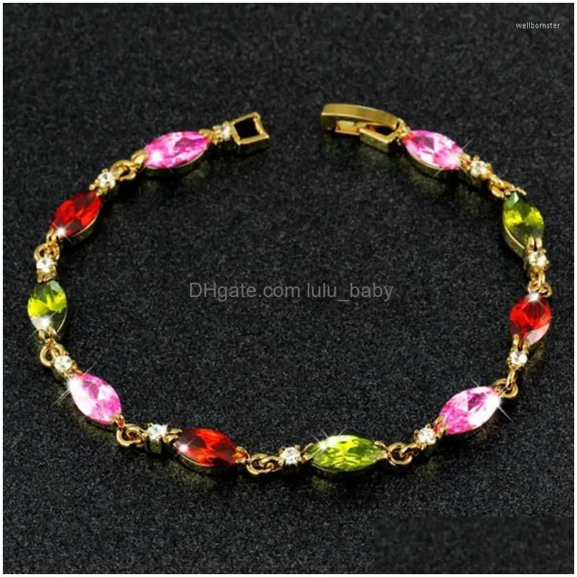 link bracelets drop chain yellow gold filled womens colorful bracelet 18cm long gift