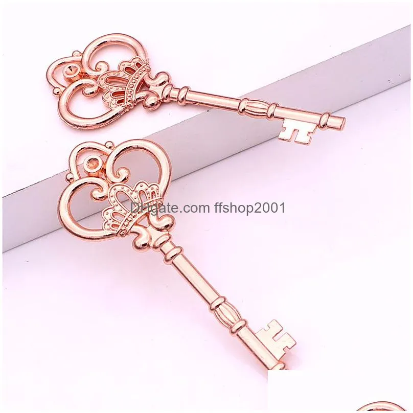 sweet bell 10pcs/lot 32x84mm rose gold charm antique metal alloy lovely large crown key charms vintage jewelry keys d01821
