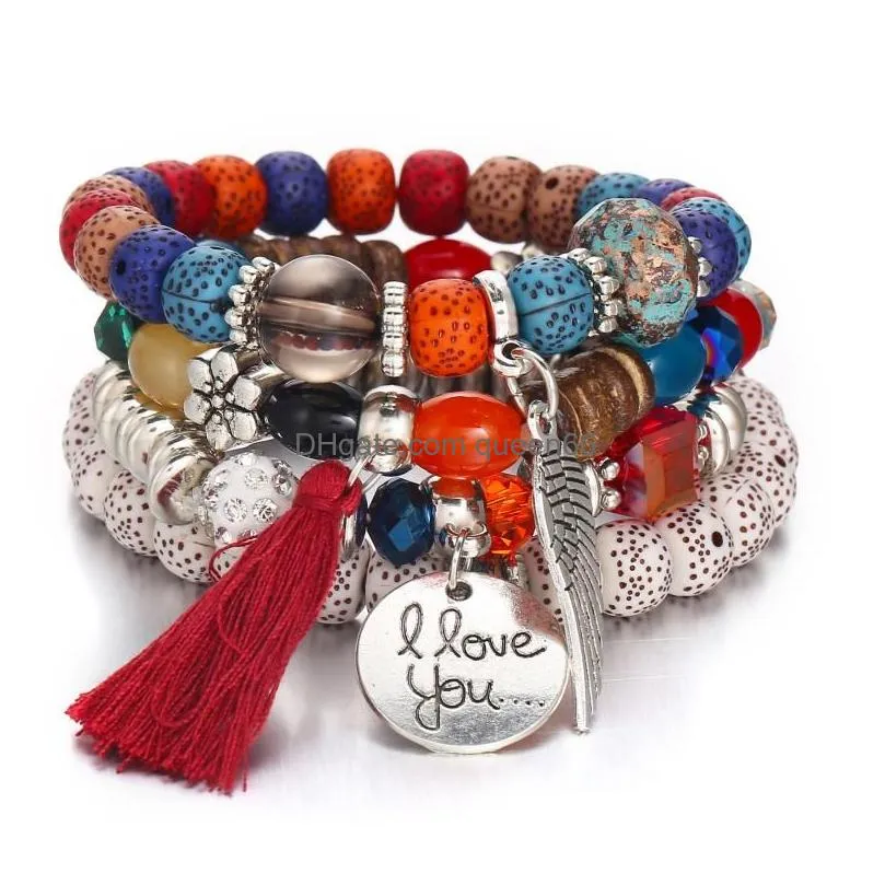 strand european and american crystal opal beaded bracelet creative retro multi circle tassel hand string