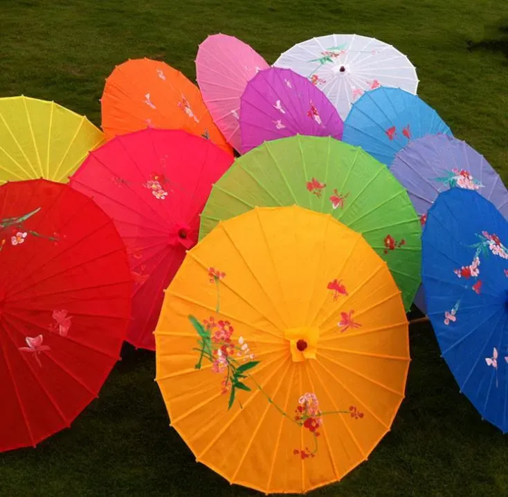Adults Chinese Handmade Fabric Umbrella Fashion Travel Candy Color Oriental Parasol Umbrellas Wedding Party Decoration Tools SN2759