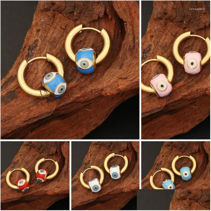 dangle earrings colorful eyes stainless steel ear buckle for women girls gold color personality dripping oil metal geometric