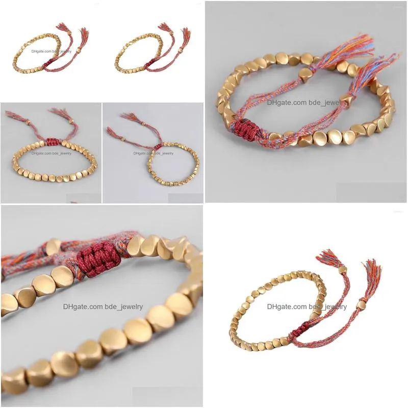 link bracelets handmade tibetan buddhist braided cotton copper beads lucky rope bracelet bangles for women men thread religion