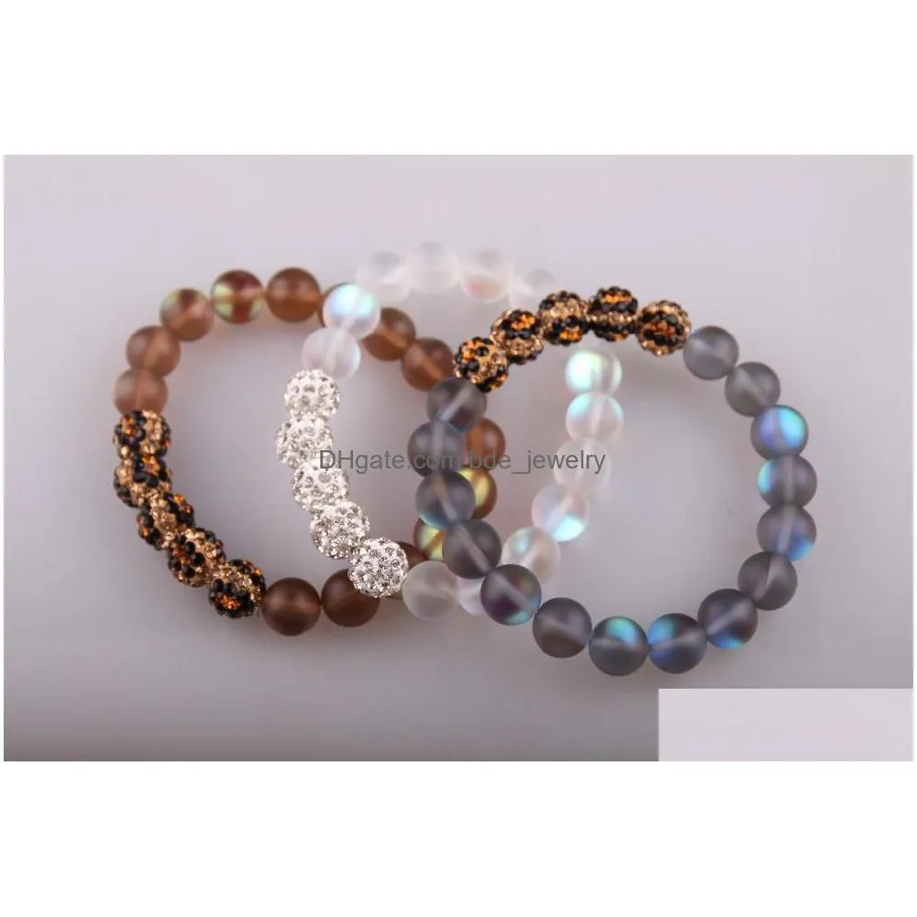 strand beaded strands wholesale fashion ladies crystal pave ball 10mm shiny glass stone bracelets for women stretch braceletbeaded
