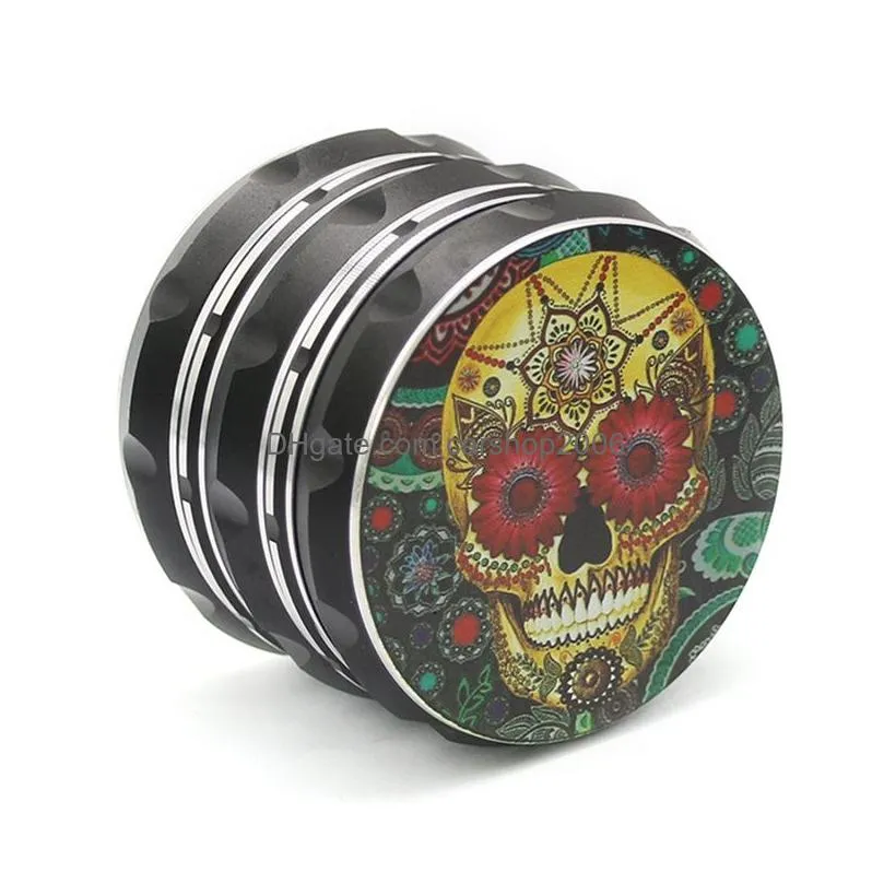 3d metal manual herb grinder 63mm creative skull pattern smoking accessories 4 layers tobacco grinders mixed colors