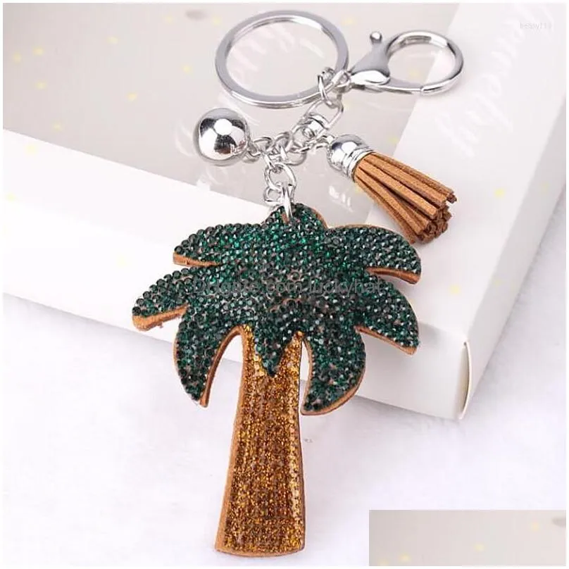 keychains fashion jewelry cute women key chain cover rhinestone inlaid leather tree cap gift four colors wholesale