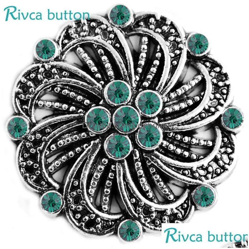 wholesale d03311 rivca gold snap button 8 color est rhinestone 18mm ancient silver plating snap button leather bracelets for women