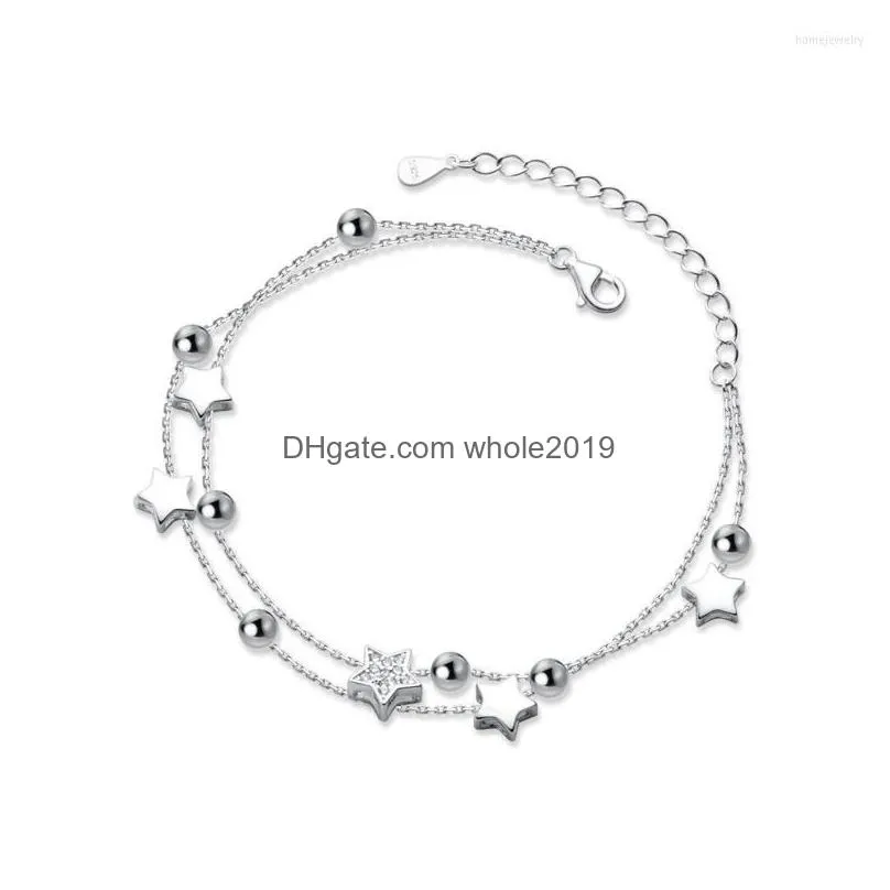 link bracelets fashion double layer chain clear zircon star round bead charm bracelet bangle for women elegant jewelry gift pulseras