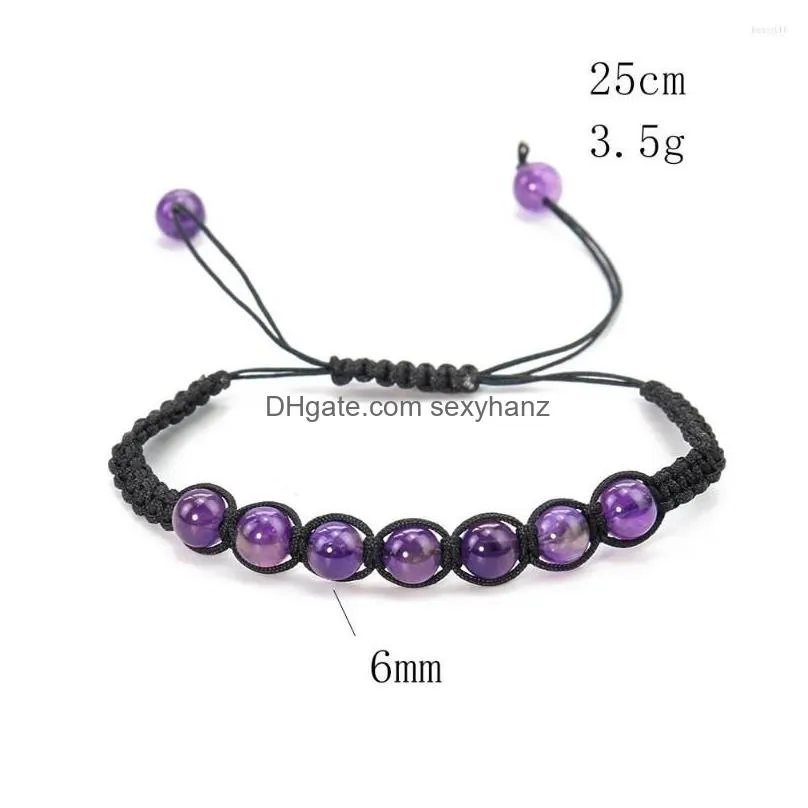 strand adjustable natural amethyst chakra crystal stone braided bracelet charm jewelry wristband bangle for women men