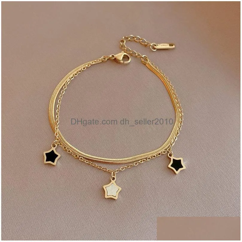 link bracelets stainless steel layered golden pendant bracelet for women retro punk gothic portrait coin cross pearl jewelry